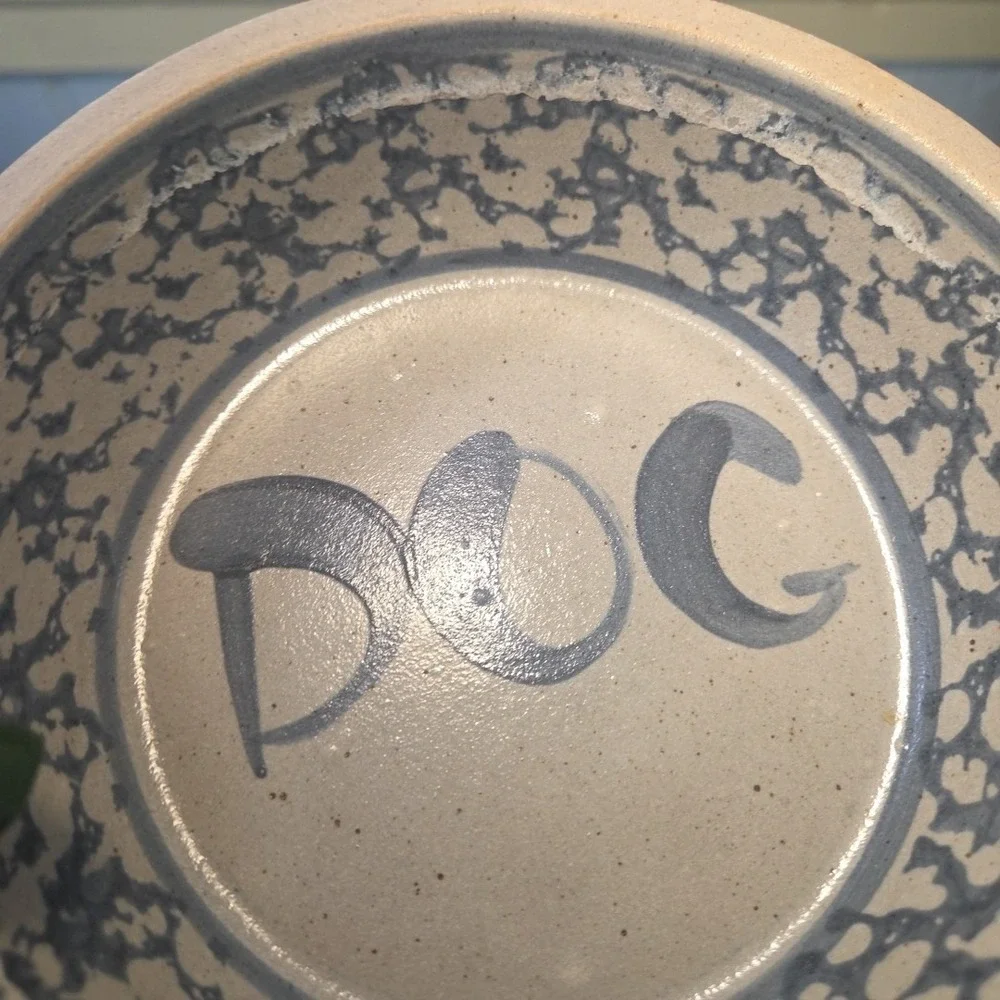 Vintage 1991 Beaumont Brothers Pottery Dog Bowl BBP Blue Spongewear Glazed Dish